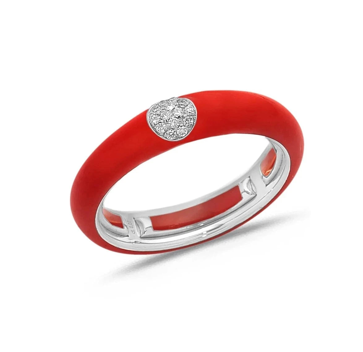 White / Red / Small (4.5-6) 18K Gold Enamel and Circle Diamond Stretch Ring, 4.4 mm