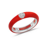 White / Red / Small (4.5-6) 18K Gold Enamel and Circle Diamond Stretch Ring, 4.4 mm