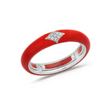 White / Red / Small (4.5-6) 18K Gold Enamel and Diamond Shape Pave Diamond Stretch Ring, 4.4 mm