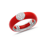 White / Red / Small (4.5-6) 18K Gold Enamel and Round Pave Diamond Stretch Ring, 6.10 mm