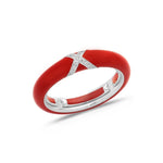 White / Red / Small (4.5-6) 18K Gold Enamel and X Diamond Stretch Ring, 4.4 mm