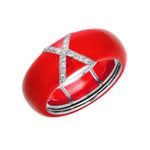 White / Red / Small (4.5-6) 18K Gold Enamel X Pave Diamond Stretch Ring, 8.26 mm