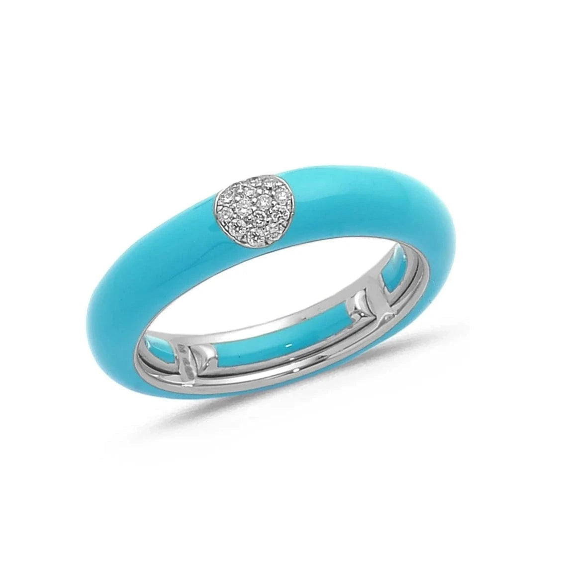 White / Turquoise / Small (4.5-6) 18K Gold Enamel and Circle Diamond Stretch Ring, 4.4 mm