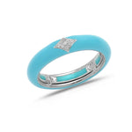 White / Turquoise / Small (4.5-6) 18K Gold Enamel and Diamond Shape Pave Diamond Stretch Ring, 4.4 mm