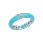 White / Turquoise / Small (4.5-6) 18K Gold Enamel and X Diamond Stretch Ring, 4.4 mm