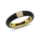 Yellow / BLack / Small (4.5-6) 18K Gold Enamel and Square Pave Diamond Stretch Ring, 4.4 mm