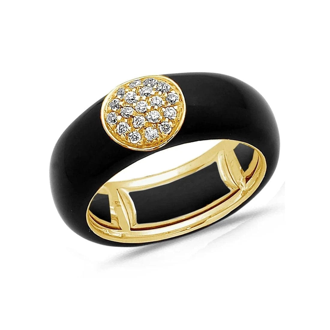Yellow / BLack / Small (4.5-6) 18K Gold Enamel Circle Pave Diamond Stretch Ring, 8.26 mm