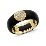 Yellow / BLack / Small (4.5-6) 18K Gold Enamel Circle Pave Diamond Stretch Ring, 8.26 mm