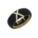 Yellow / BLack / Small (4.5-6) 18K Gold Enamel X Pave Diamond Stretch Ring, 8.26 mm