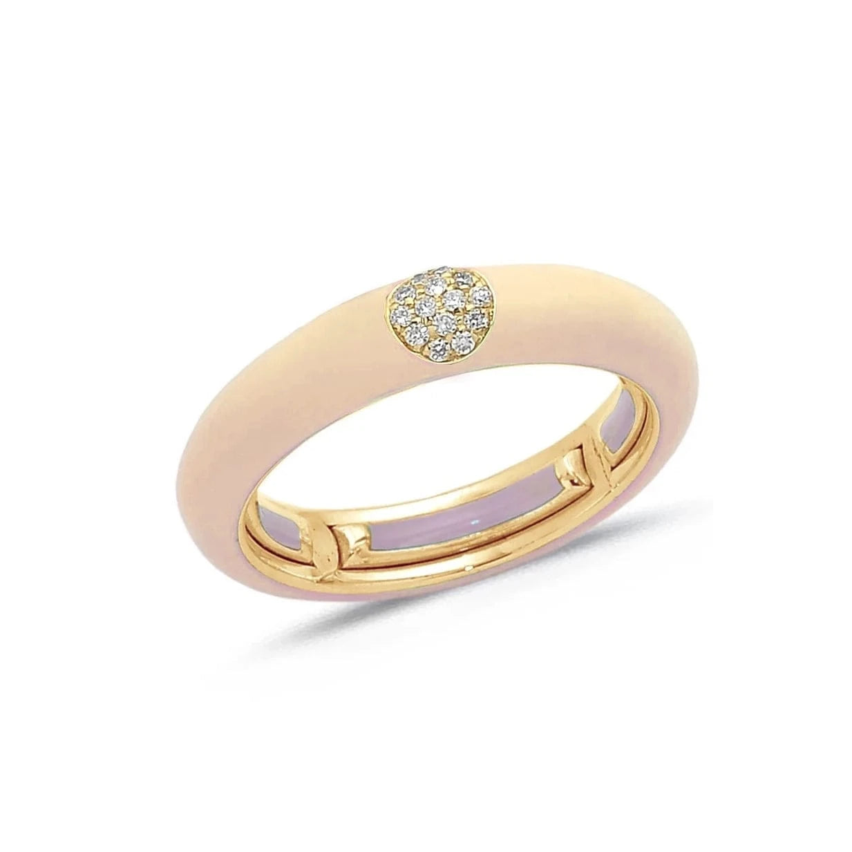 Yellow / Blush Pink / Small (4.5-6) 18K Gold Enamel and Circle Diamond Stretch Ring, 4.4 mm