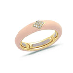 Yellow / Blush Pink / Small (4.5-6) 18K Gold Enamel and Diamond Shape Pave Diamond Stretch Ring, 4.4 mm