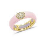 Yellow / Blush Pink / Small (4.5-6) 18K Gold Enamel and Round Pave Diamond Stretch Ring, 6.10 mm