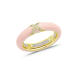 Yellow / Blush Pink / Small (4.5-6) 18K Gold Enamel and X Diamond Stretch Ring, 4.4 mm