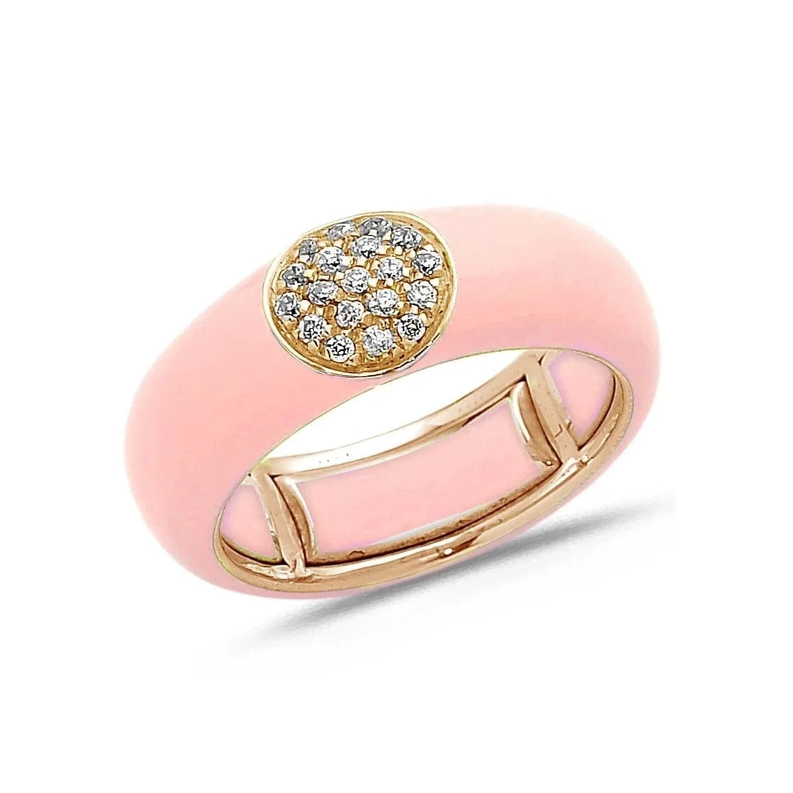 Yellow / Blush Pink / Small (4.5-6) 18K Gold Enamel Circle Pave Diamond Stretch Ring, 8.26 mm