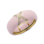 Yellow / Blush Pink / Small (4.5-6) 18K Gold Enamel X Pave Diamond Stretch Ring, 8.26 mm