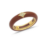Yellow / Brown / Small (4.5-6) 18K Gold Enamel and Diamond Shape Pave Diamond Stretch Ring, 4.4 mm