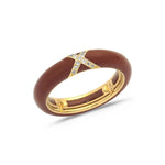 Yellow / Brown / Small (4.5-6) 18K Gold Enamel and X Diamond Stretch Ring, 4.4 mm