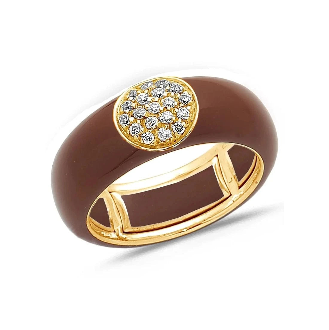 Yellow / Brown / Small (4.5-6) 18K Gold Enamel Circle Pave Diamond Stretch Ring, 8.26 mm