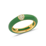 Yellow / Green / Small (4.5-6) 18K Gold Enamel and Circle Diamond Stretch Ring, 4.4 mm