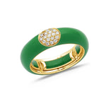 Yellow / Green / Small (4.5-6) 18K Gold Enamel and Round Pave Diamond Stretch Ring, 6.10 mm