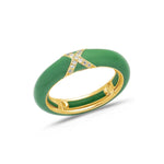Yellow / Green / Small (4.5-6) 18K Gold Enamel and X Diamond Stretch Ring, 4.4 mm