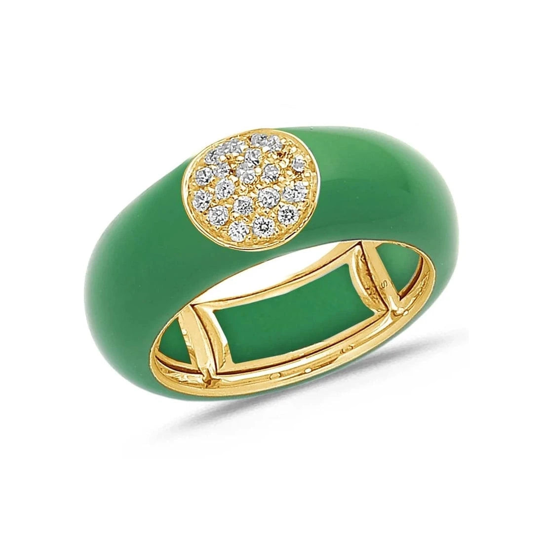 Yellow / Green / Small (4.5-6) 18K Gold Enamel Circle Pave Diamond Stretch Ring, 8.26 mm