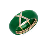 Yellow / Green / Small (4.5-6) 18K Gold Enamel X Pave Diamond Stretch Ring, 8.26 mm