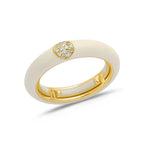 Yellow / Ivory / Small (4.5-6) 18K Gold Enamel and Circle Diamond Stretch Ring, 4.4 mm