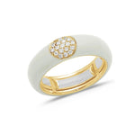 Yellow / Ivory / Small (4.5-6) 18K Gold Enamel and Round Pave Diamond Stretch Ring, 6.10 mm