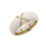 Yellow / Ivory / Small (4.5-6) 18K Gold Enamel X Pave Diamond Stretch Ring, 8.26 mm