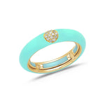 Yellow / Light Blue / Small (4.5-6) 18K Gold Enamel and Circle Diamond Stretch Ring, 4.4 mm