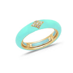 Yellow / Light Blue / Small (4.5-6) 18K Gold Enamel and Diamond Shape Pave Diamond Stretch Ring, 4.4 mm