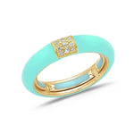 Yellow / Light Blue / Small (4.5-6) 18K Gold Enamel and Square Pave Diamond Stretch Ring, 4.4 mm