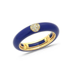 Yellow / Navy BLue / Small (4.5-6) 18K Gold Enamel and Circle Diamond Stretch Ring, 4.4 mm