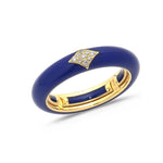 Yellow / Navy BLue / Small (4.5-6) 18K Gold Enamel and Diamond Shape Pave Diamond Stretch Ring, 4.4 mm