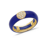 Yellow / Navy BLue / Small (4.5-6) 18K Gold Enamel and Round Pave Diamond Stretch Ring, 6.10 mm
