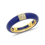 Yellow / Navy BLue / Small (4.5-6) 18K Gold Enamel and Square Pave Diamond Stretch Ring, 4.4 mm
