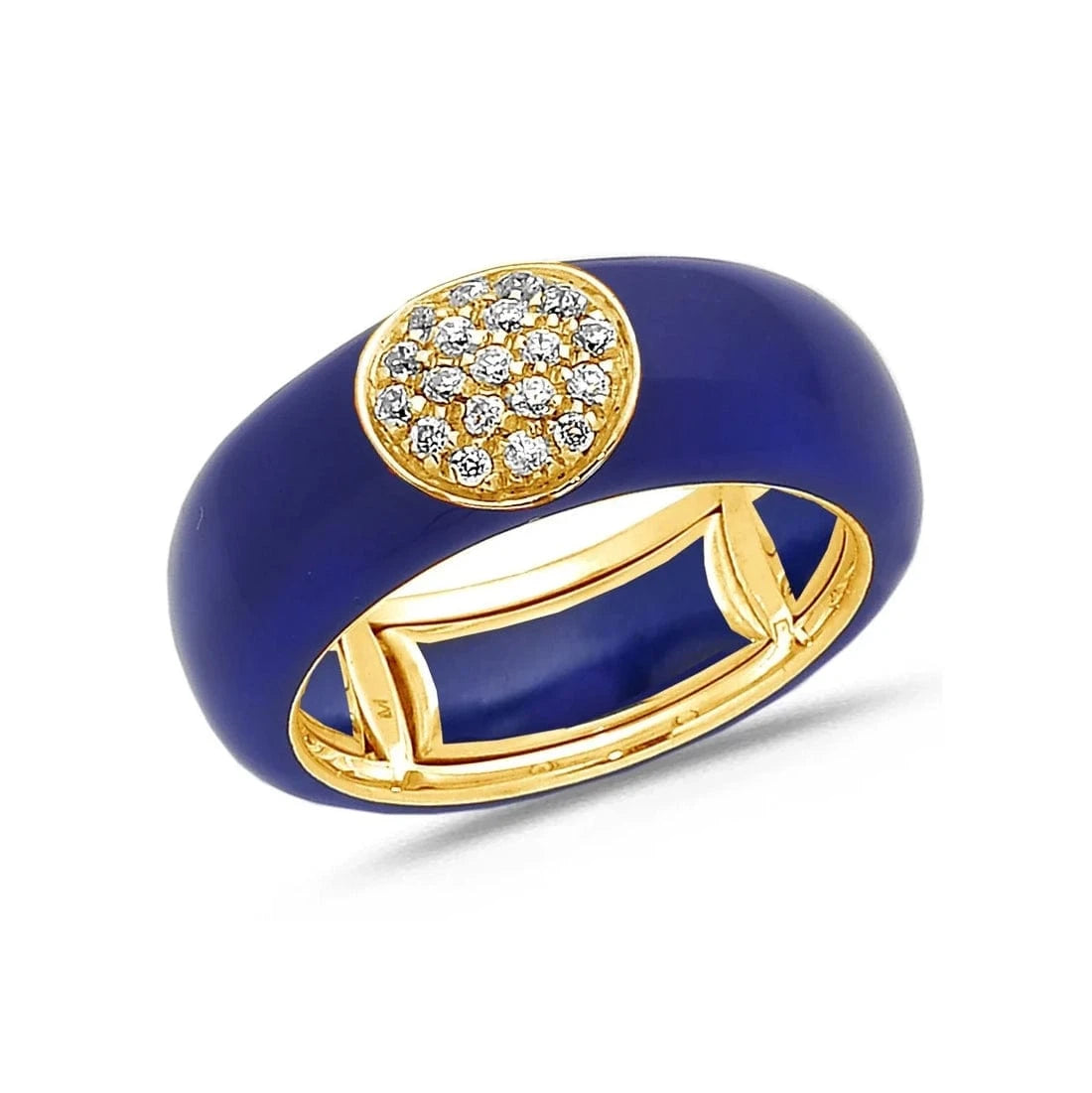 Yellow / Navy BLue / Small (4.5-6) 18K Gold Enamel Circle Pave Diamond Stretch Ring, 8.26 mm