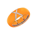 Yellow / Orange / Medium (6.7.5) 18K Gold Enamel X Pave Diamond Stretch Ring, 8.26 mm