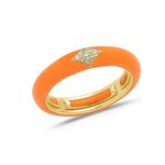 Yellow / Orange / Small (4.5-6) 18K Gold Enamel and Diamond Shape Pave Diamond Stretch Ring, 4.4 mm