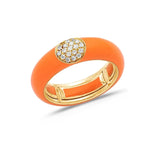 Yellow / Orange / Small (4.5-6) 18K Gold Enamel and Round Pave Diamond Stretch Ring, 6.10 mm