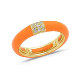 Yellow / Orange / Small (4.5-6) 18K Gold Enamel and Square Pave Diamond Stretch Ring, 4.4 mm