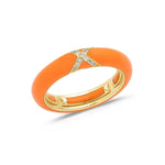Yellow / Orange / Small (4.5-6) 18K Gold Enamel and X Diamond Stretch Ring, 4.4 mm