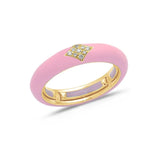 Yellow / Pink / Small (4.5-6) 18K Gold Enamel and Diamond Shape Pave Diamond Stretch Ring, 4.4 mm