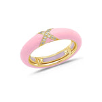 Yellow / Pink / Small (4.5-6) 18K Gold Enamel and X Diamond Stretch Ring, 4.4 mm