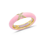 Yellow / Pink / Small (4.5-6) 18K Gold Enamel and X Diamond Stretch Ring, 4.4 mm