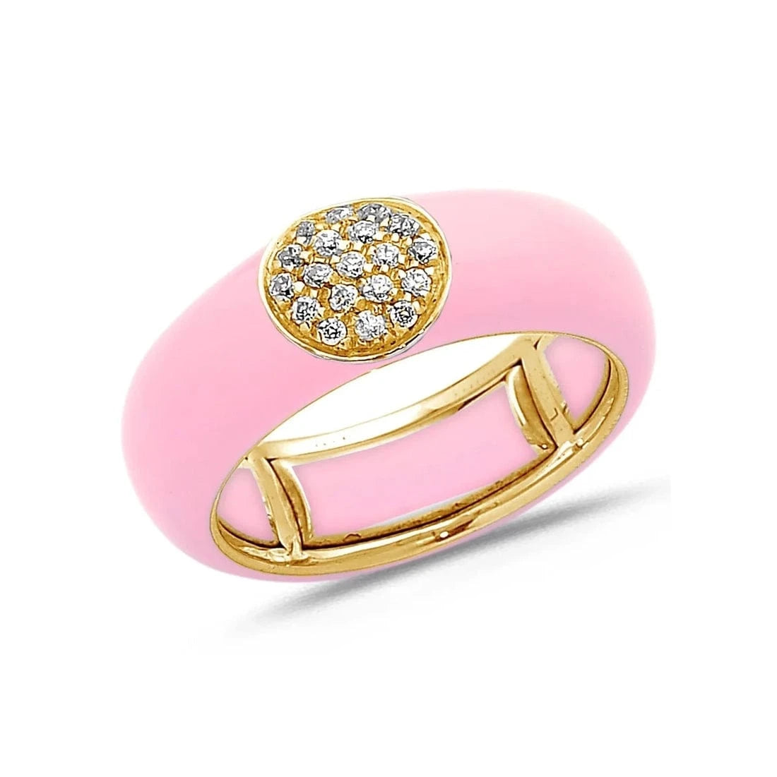 Yellow / Pink / Small (4.5-6) 18K Gold Enamel Circle Pave Diamond Stretch Ring, 8.26 mm
