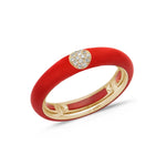 Yellow / Red / Small (4.5-6) 18K Gold Enamel and Circle Diamond Stretch Ring, 4.4 mm