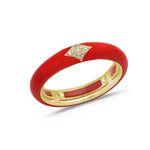 Yellow / Red / Small (4.5-6) 18K Gold Enamel and Diamond Shape Pave Diamond Stretch Ring, 4.4 mm