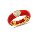 Yellow / Red / Small (4.5-6) 18K Gold Enamel and Round Pave Diamond Stretch Ring, 6.10 mm